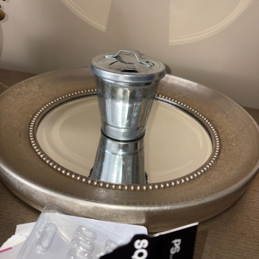 Small Galvanized Metal Bucket with Lid - Silver